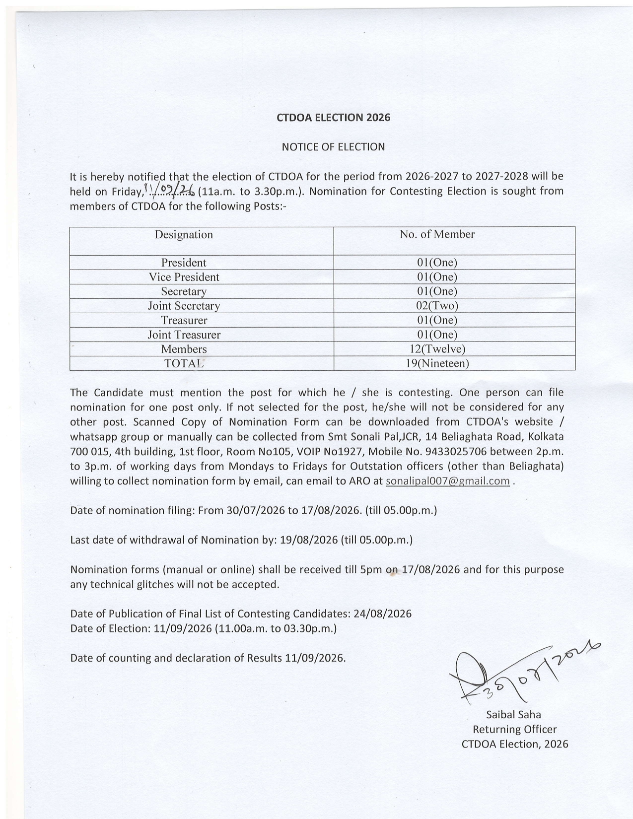 CTDOA ELECTION NOTICE 2026